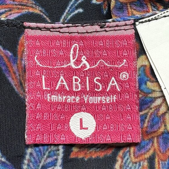 LABISA Women Tunic Top Long Ruffle Sleeves Embroidered Lined Sz L Black 5-7 - Picture 6 of 14